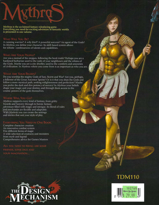 Mythras Core Rulebook by Pete Nash and Lawrence Whitaker back cover