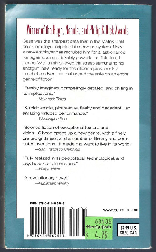 Neuromancer by William Gibson back cover