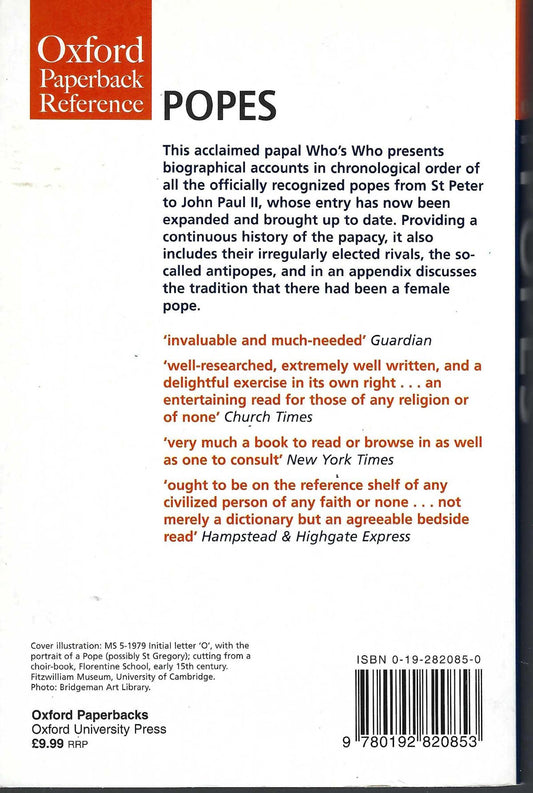 Oxford Dictionary of Popes by J. N. D. Kelly back cover