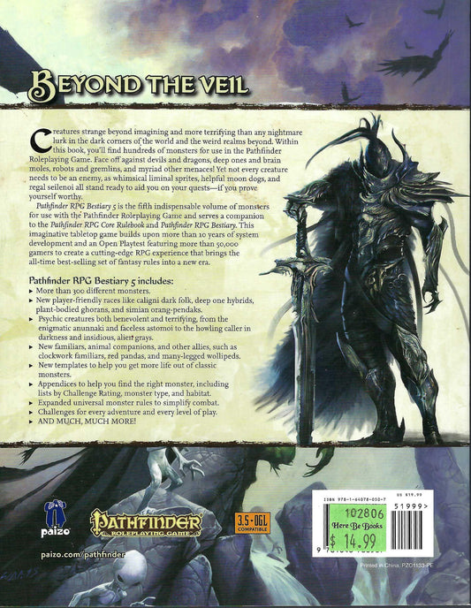 Pathfinder Bestiary 5 back cover