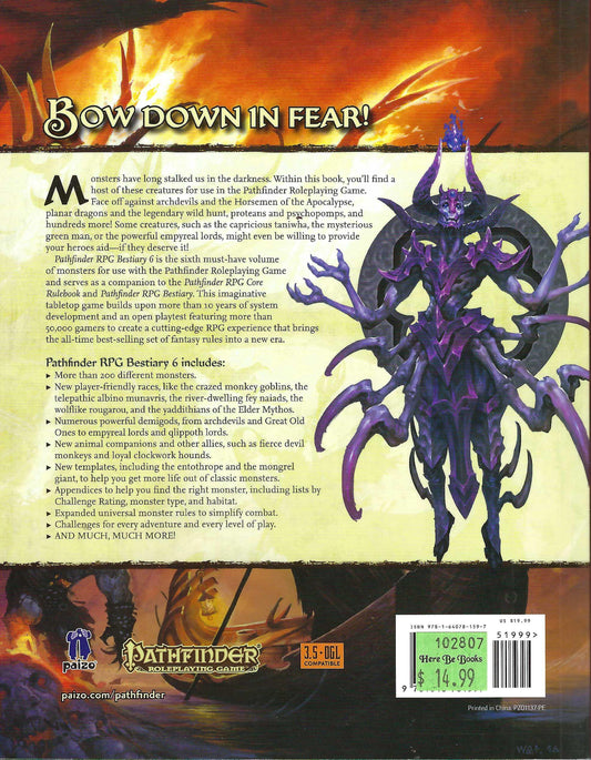 Pathfinder Bestiary 6 back cover
