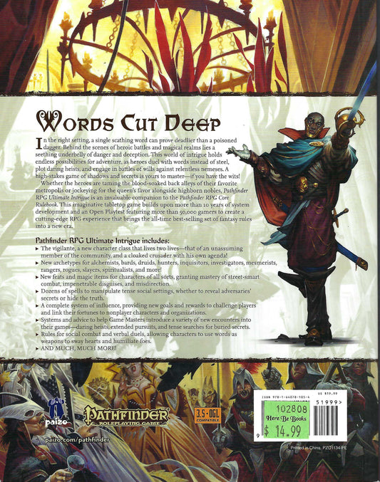 Pathfinder Ultimate Intrigue back cover