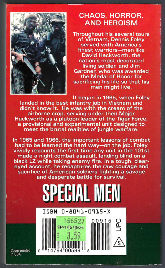 Special Men A LRP's Recollections by Dennis Foley back cover