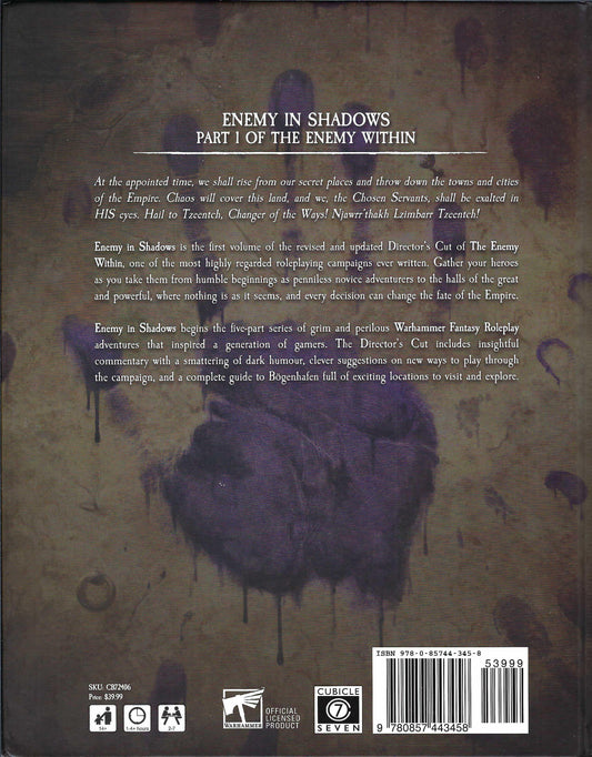 Enemy in Shadows Warhammer Fantasy Roleplay 4th edition back cover