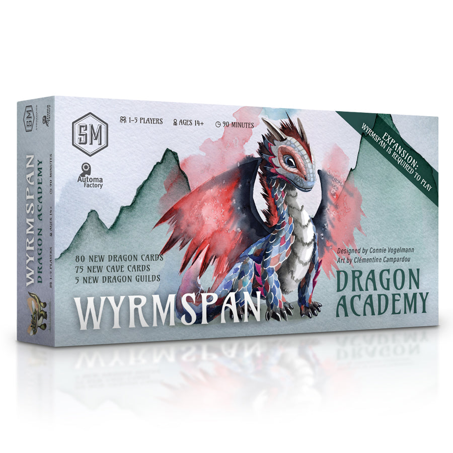 Wyrmspan Dragon Academy expansion box with cute baby dragon illustration