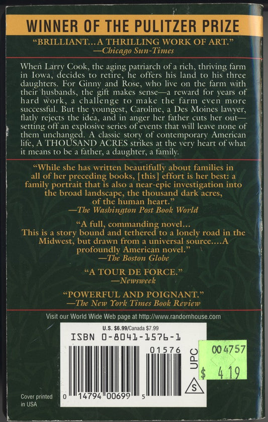 A Thousand Acres by Jane Smiley back cover