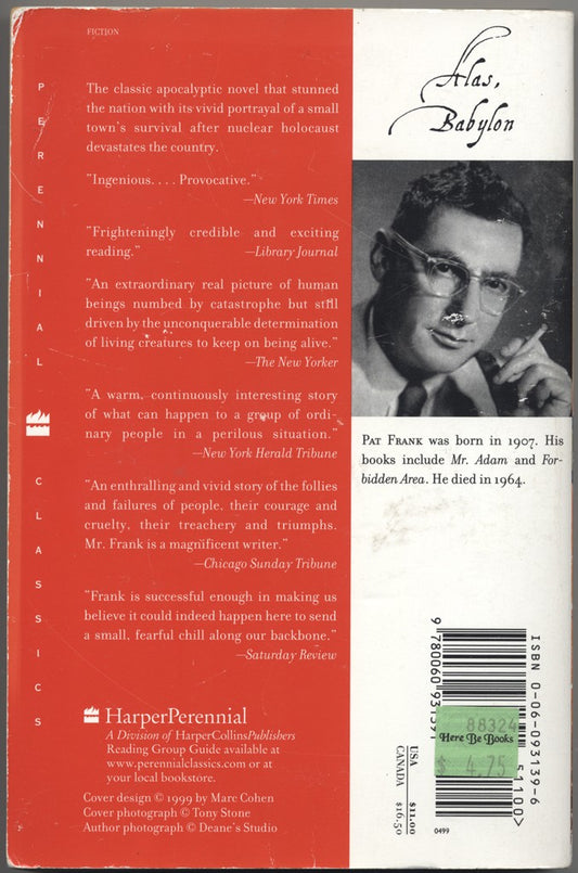 Alas, Babylon back of book