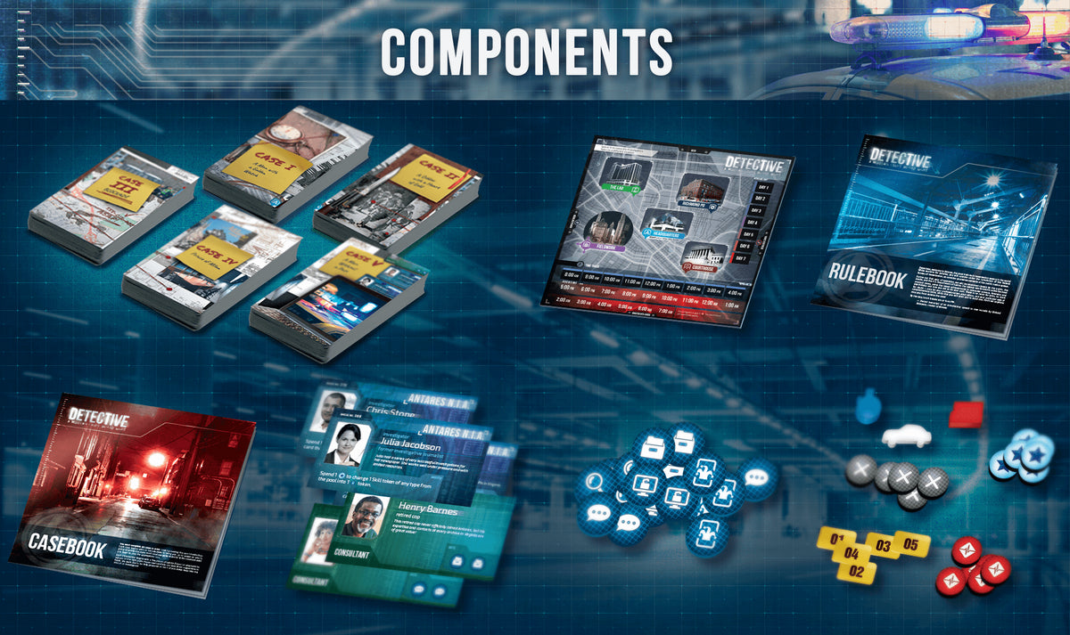 Detective: A Modern Crime Board Game components
