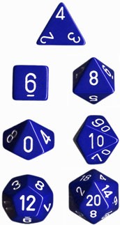 Polyhedral Dice Set: Opaque 7-Piece Set (box) - blue with white