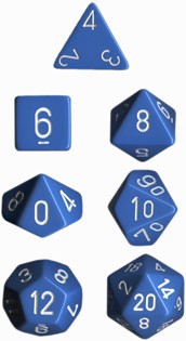 Polyhedral Dice Set: Opaque 7-Piece Set (box) - light blue with white