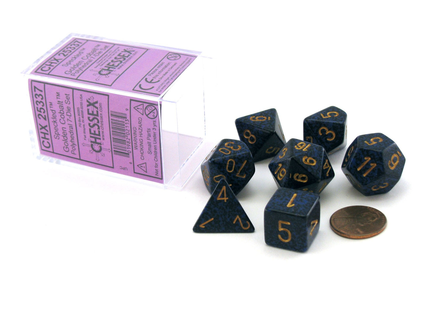 Polyhedral Dice Set: Speckled 7-Piece Set (box) - Golden Cobalt