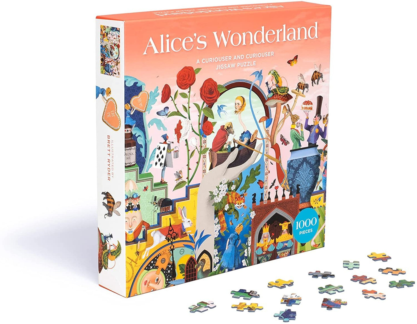 Alice's Wonderland 1000 Piece Jigsaw Puzzle box and some pieces