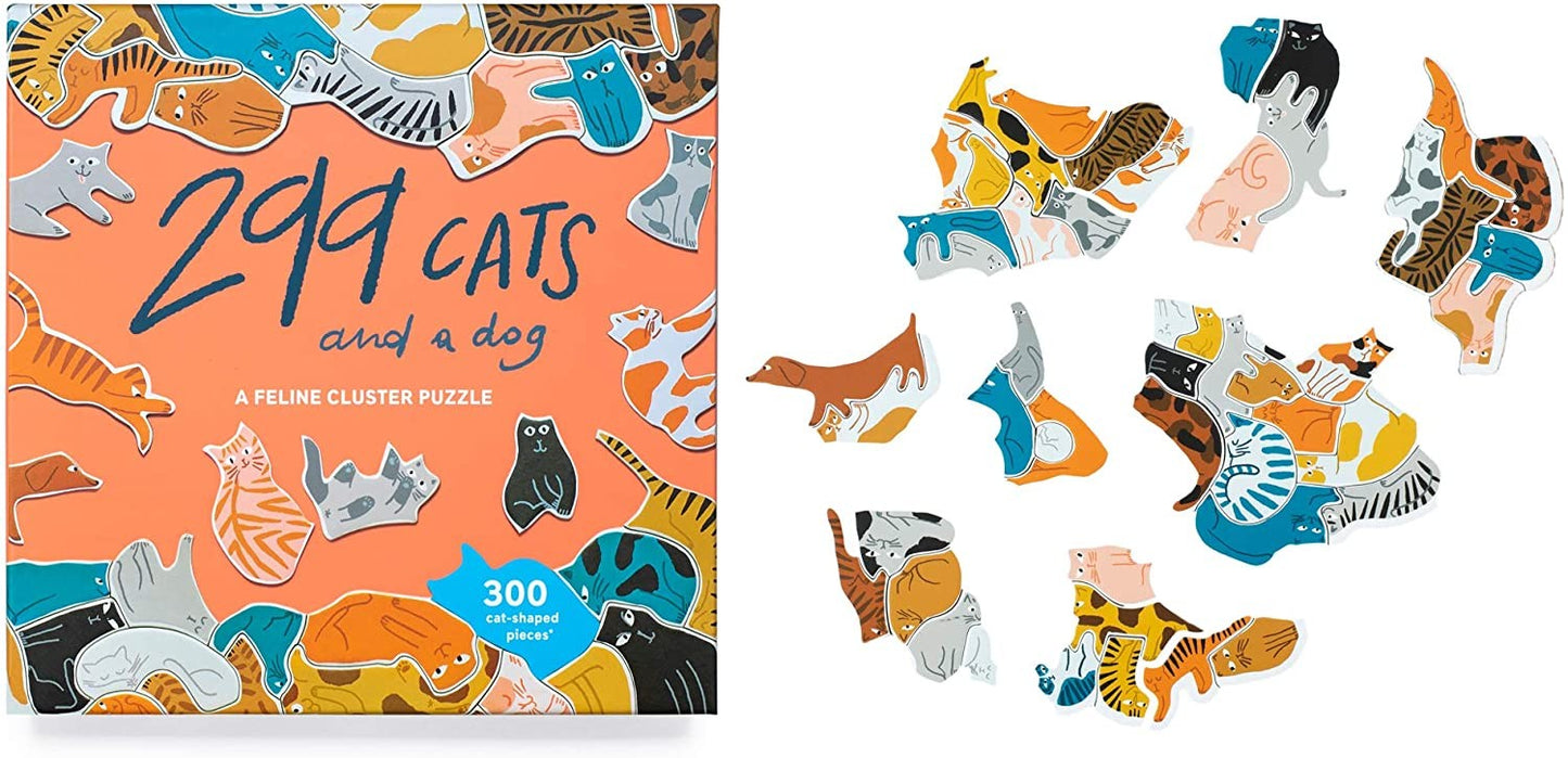 299 Cats and a Dog 300 Piece Round Cluster Jigsaw Puzzle box and some pieces