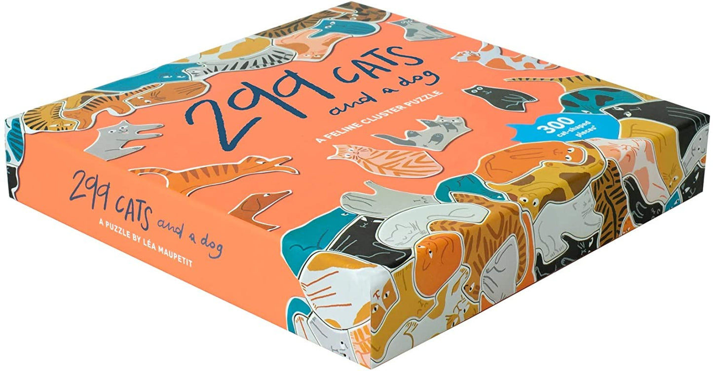 299 Cats and a Dog 300 Piece Round Cluster Jigsaw Puzzle box lying flat