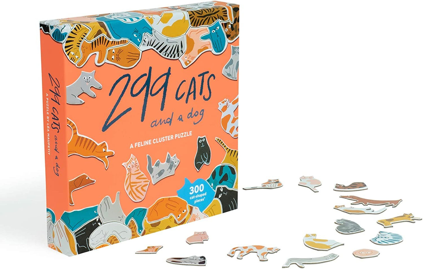 299 Cats and a Dog 300 Piece Round Cluster Jigsaw Puzzle box and some pieces