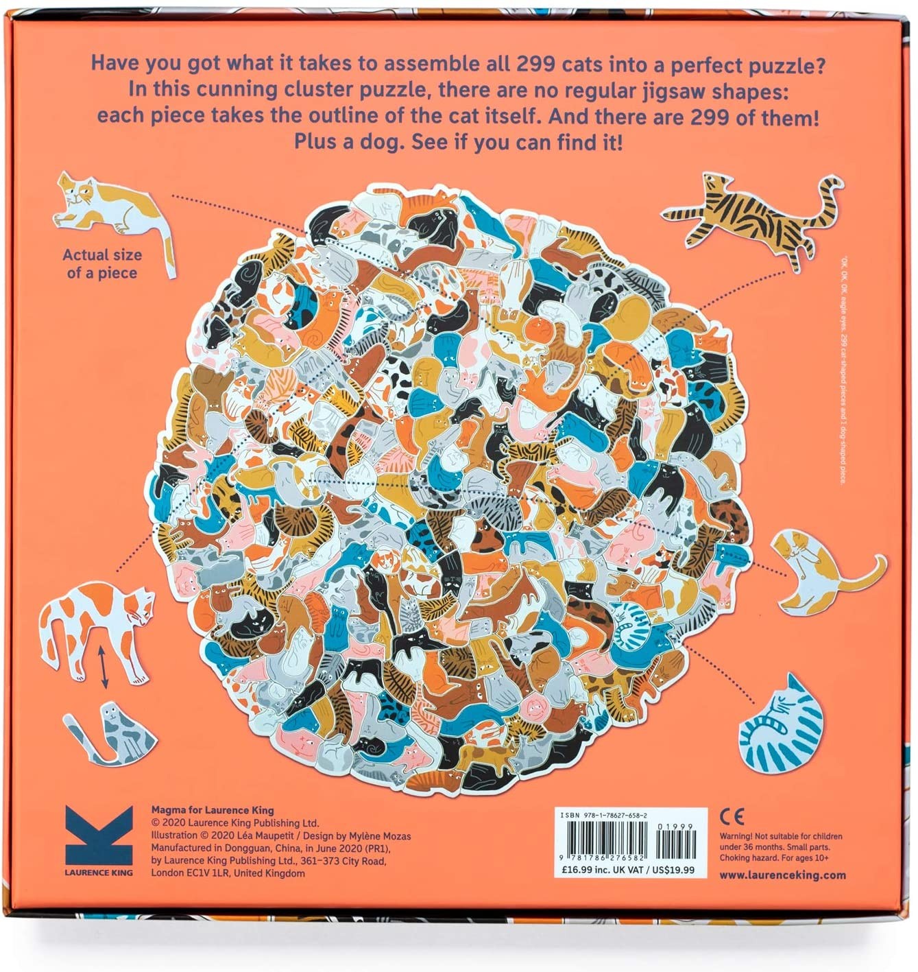 299 Cats and a Dog 300 Piece Round Cluster Jigsaw Puzzle back of box
