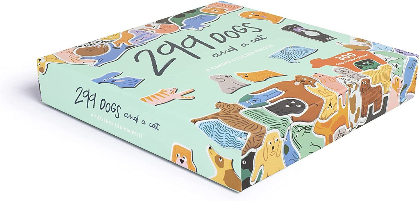 299 Dogs and a Cat 300 Piece Round Cluster Jigsaw Puzzle lying flat