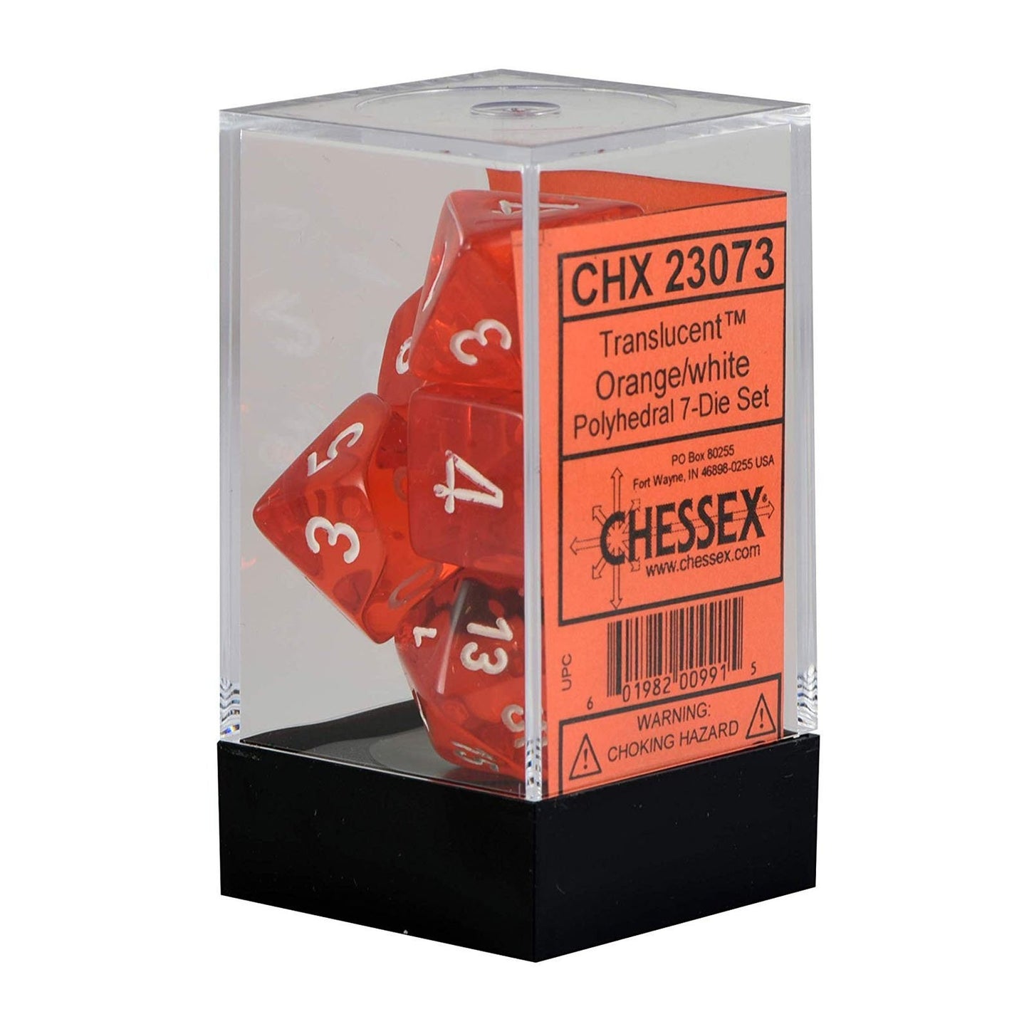 Polyhedral Dice Set: Translucent 7-Piece Set (box) - orange with white