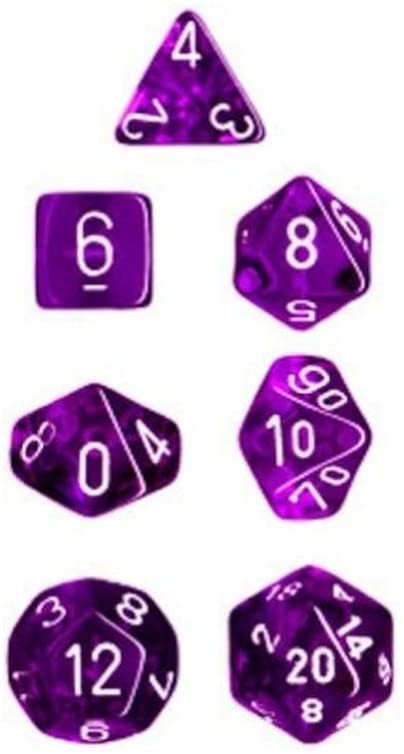 Polyhedral Dice Set: Translucent 7-Piece Set (box) - purple with white