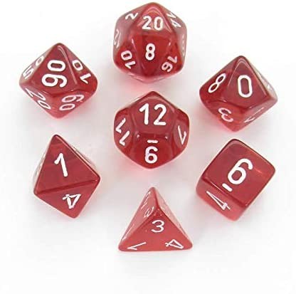 Polyhedral Dice Set: Translucent 7-Piece Set (box) - red with white