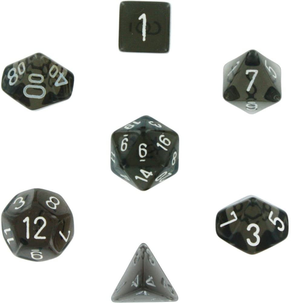 Polyhedral Dice Set: Translucent 7-Piece Set (box) - smoke with white