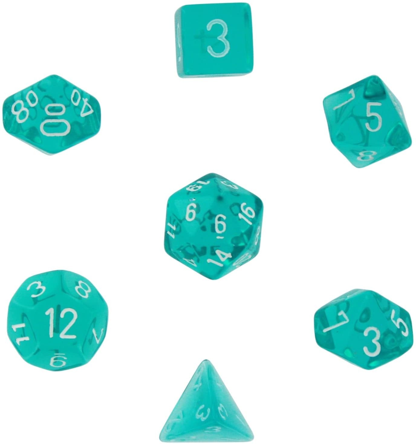 Polyhedral Dice Set: Translucent 7-Piece Set (box) - teal with white