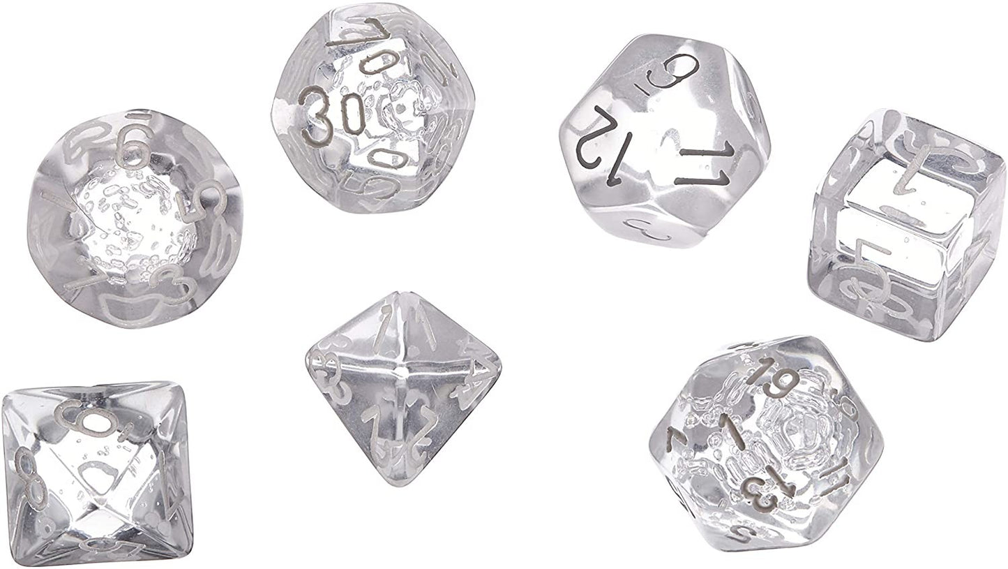 Polyhedral Dice Set: Translucent 7-Piece Set (box) - clear with white