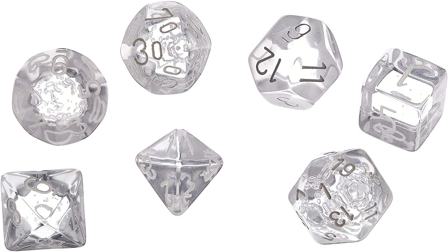 Polyhedral Dice Set: Translucent 7-Piece Set (box) - clear with white