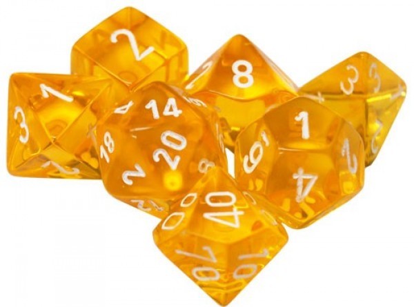 Polyhedral Dice Set: Translucent 7-Piece Set (box) - yellow with white