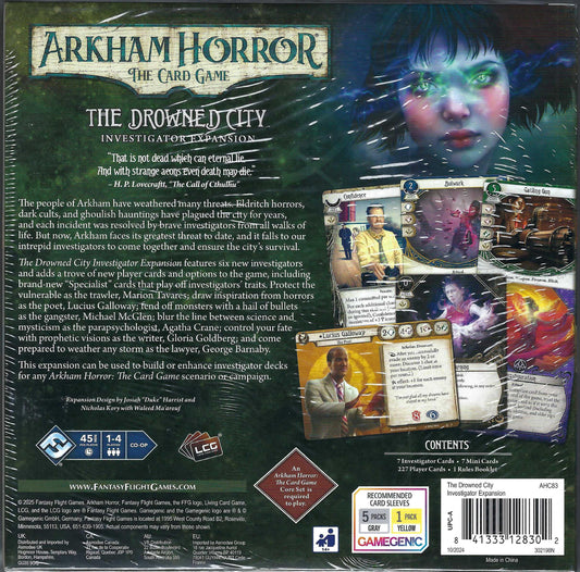 Arkham Horror The Card Game Drowned City Investigator expansion back of box