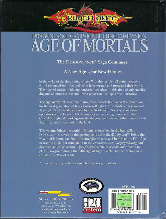 Age of Mortals Dragonlance Campaign Setting Companion back cover