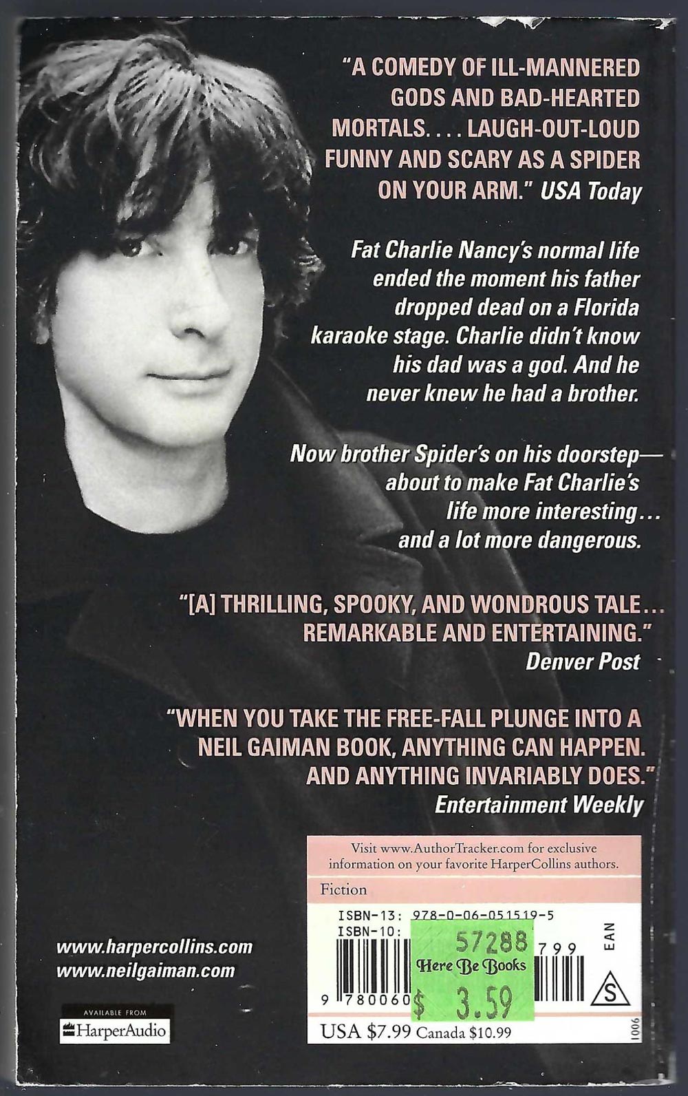 Anansi Boys by Neil Gaiman back cover