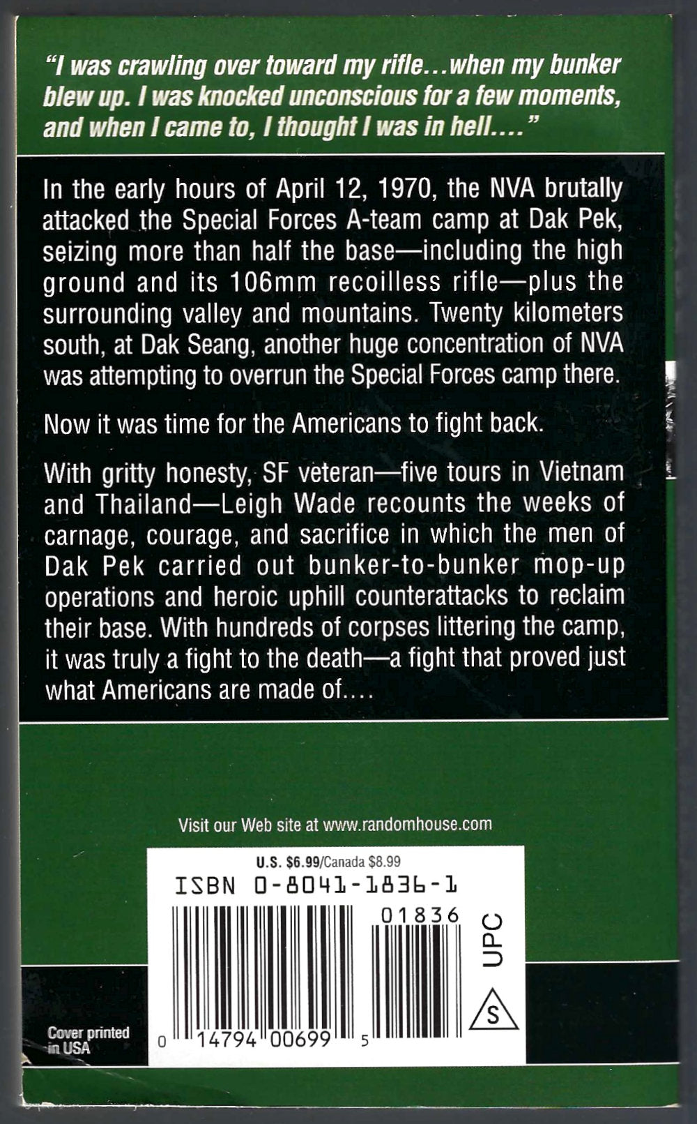 Assault on Dak Pek by Leigh Wade back cover