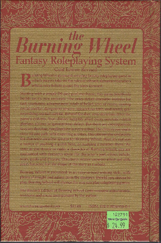 The Burning Wheel FRP Gold Edition Revised back cover
