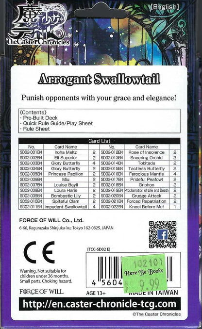 Caster Chronicles Arrogant Swallowtail Starter Deck back of box