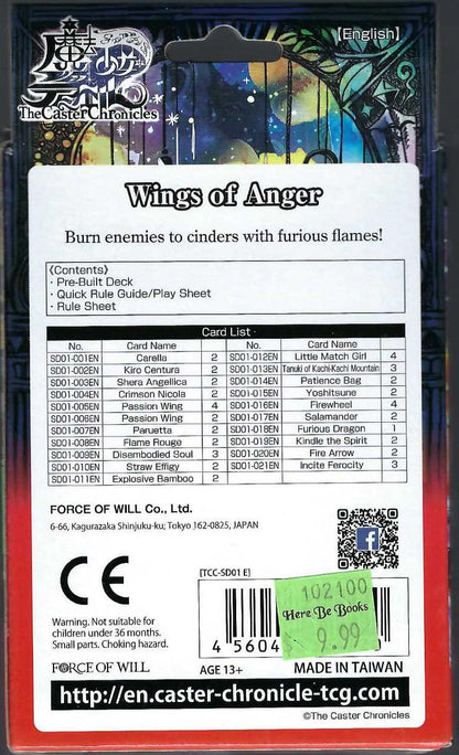 Caster Chronicles Wings of Anger Starter Deck back of box
