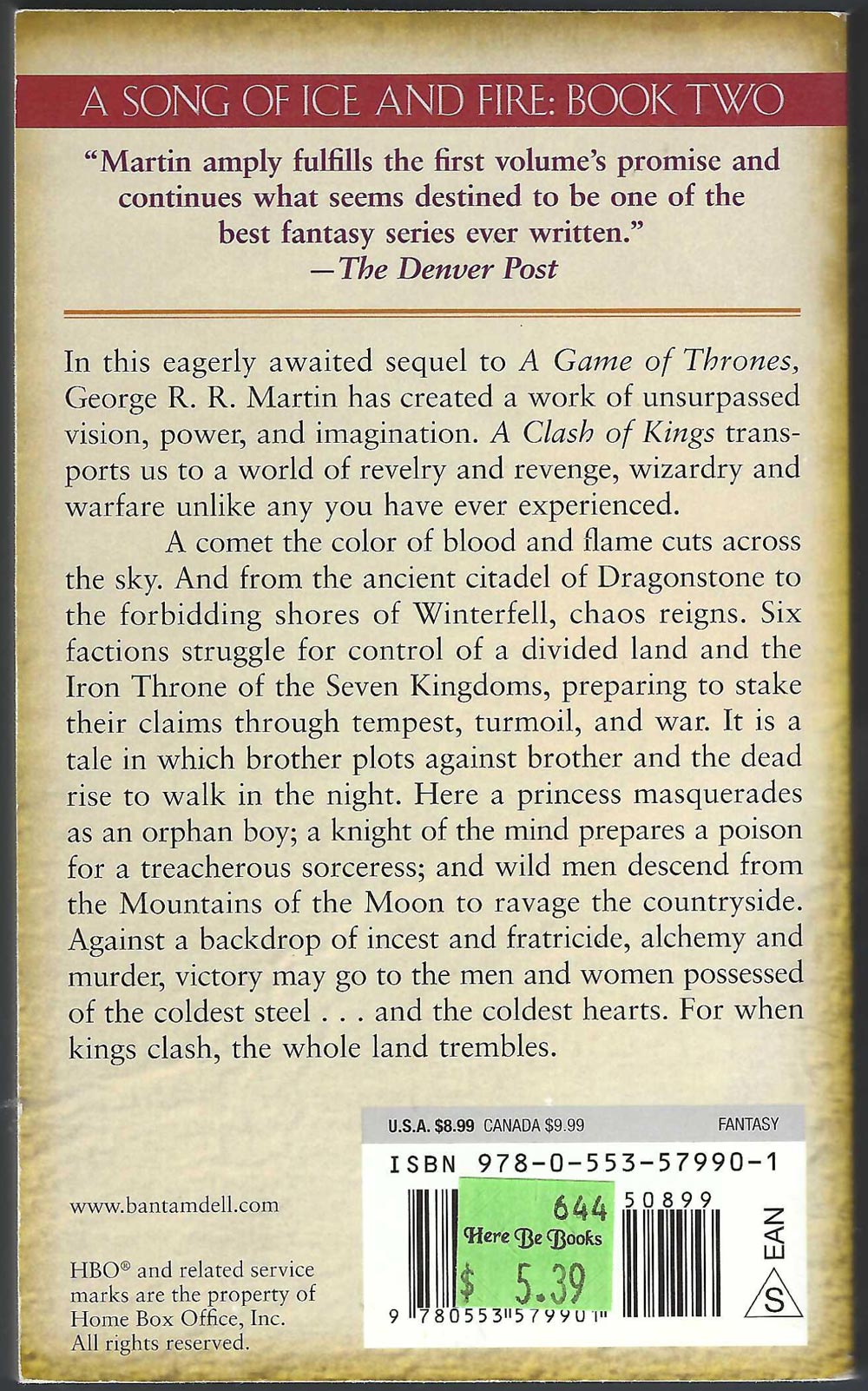 A Clash of Kings  by George R. R. Martin back cover
