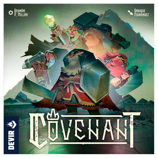 Game box for Covenant with dwarves and mountainous background