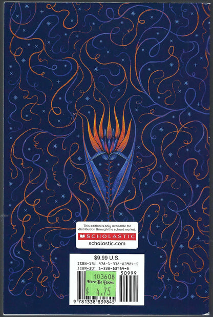 The Last Cuentista by Donna Barba Higuera back cover with decorative design and Scholastic logo