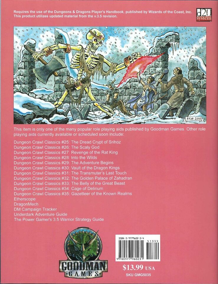 Talons of the Horned King (Dungeon Crawl Classics 36) back cover of module