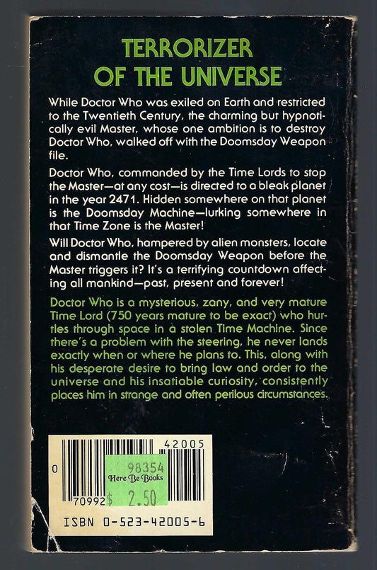 Doctor Who and the Doomsday Weapon by Malcolm Hulke back cover