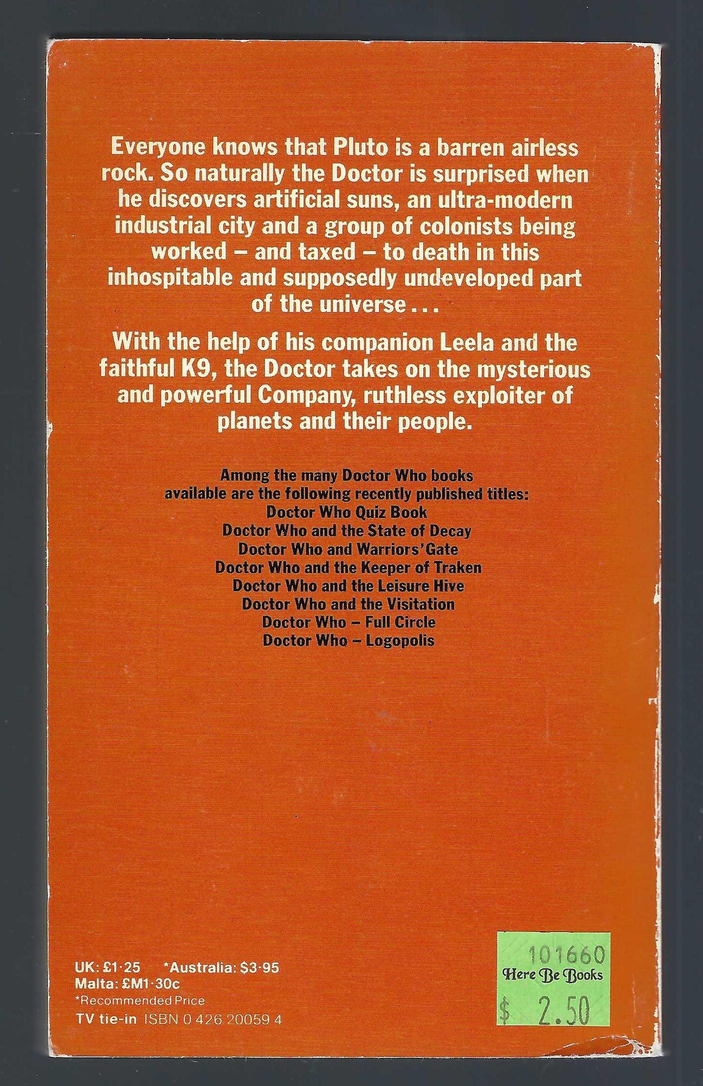Doctor Who and the Sunmakers by Terrance Dicks back cover