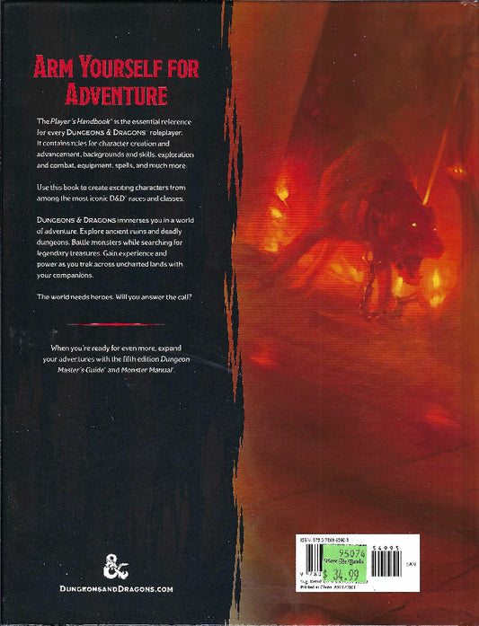 Back cover of the Dungeons & Dragons 5.0 Player's Handbook 