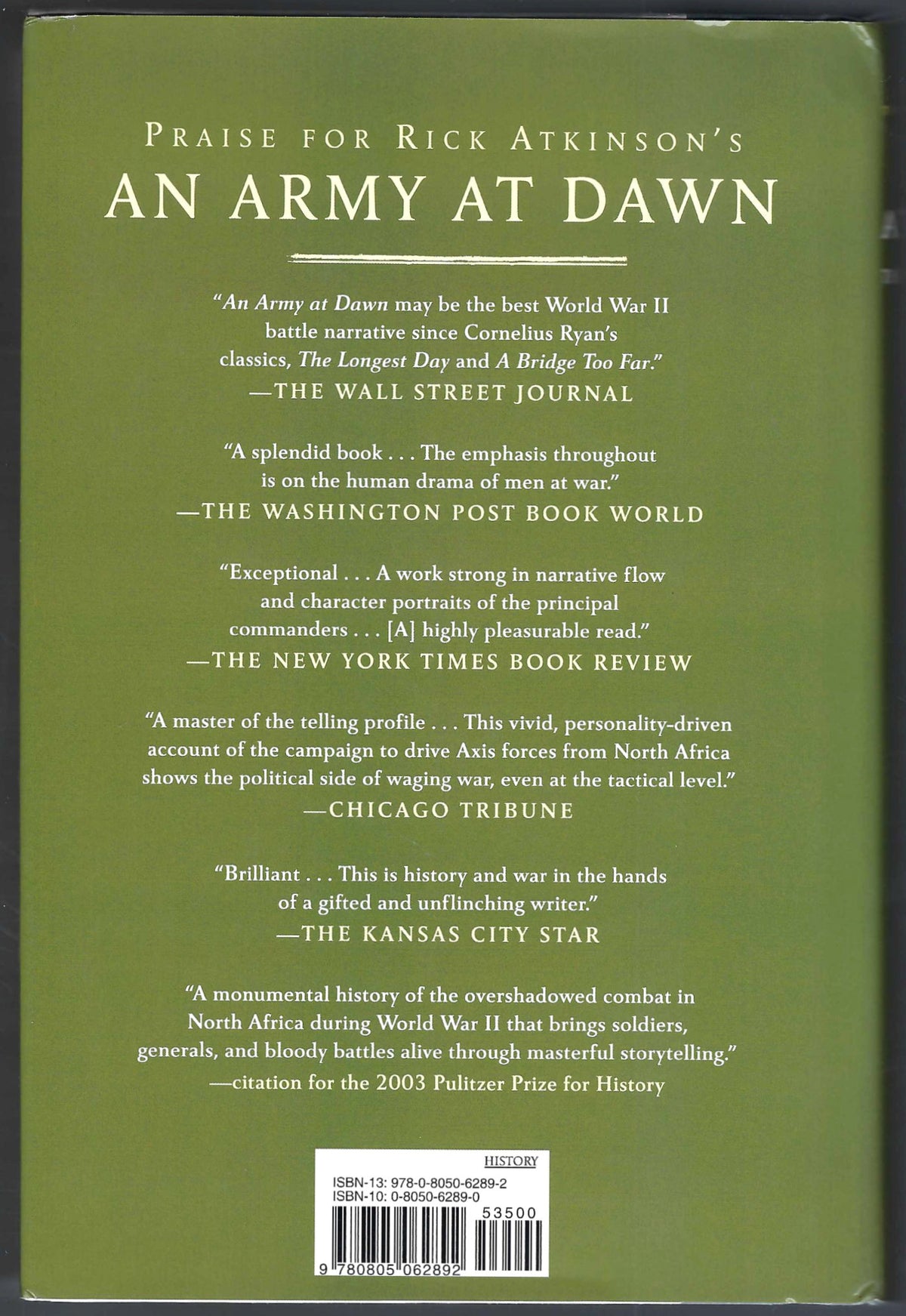 The Day of Battle by Rick Atkinson back cover