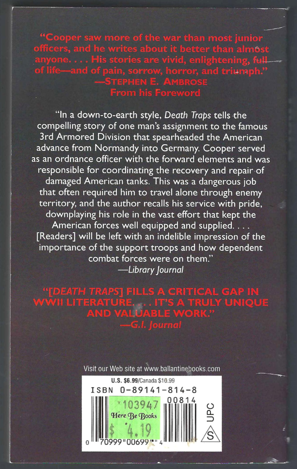 Death Traps The Survival of an American Armored Division in World War II by Belton Cooper back cover