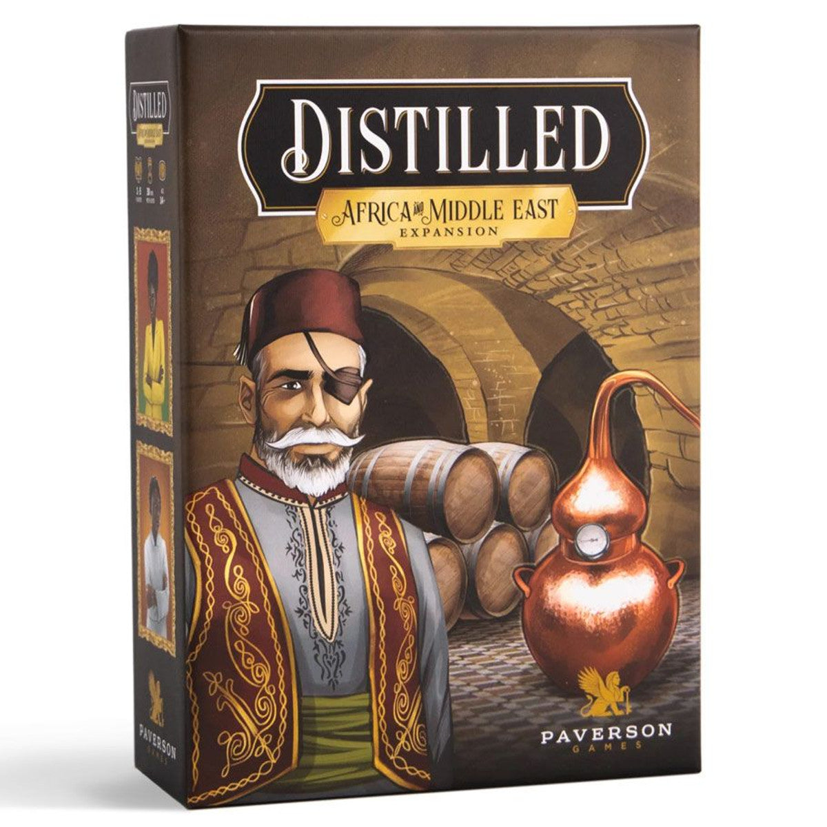 Board game expansion box titled Distilled: Africa & Middle East by Paverson Games.