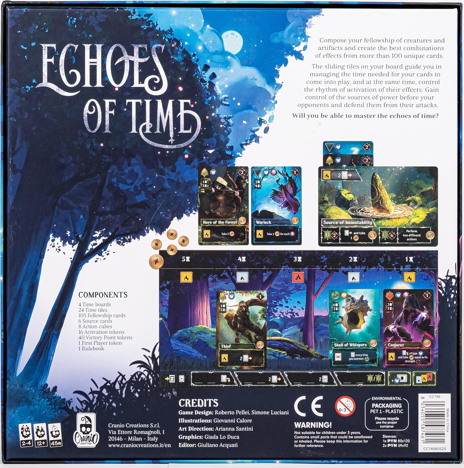 Back cover of 'Echoes of Time' board game.