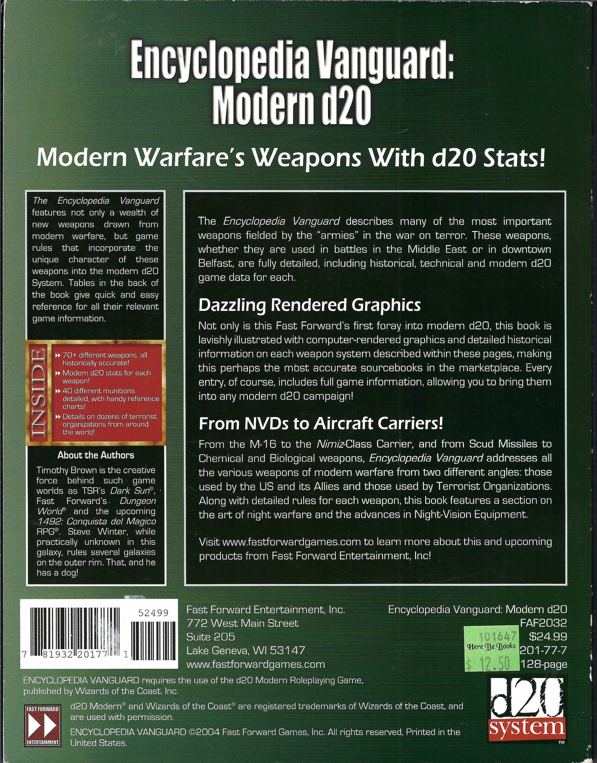 Encyclopedia Vanguard (d20 Modern) back cover