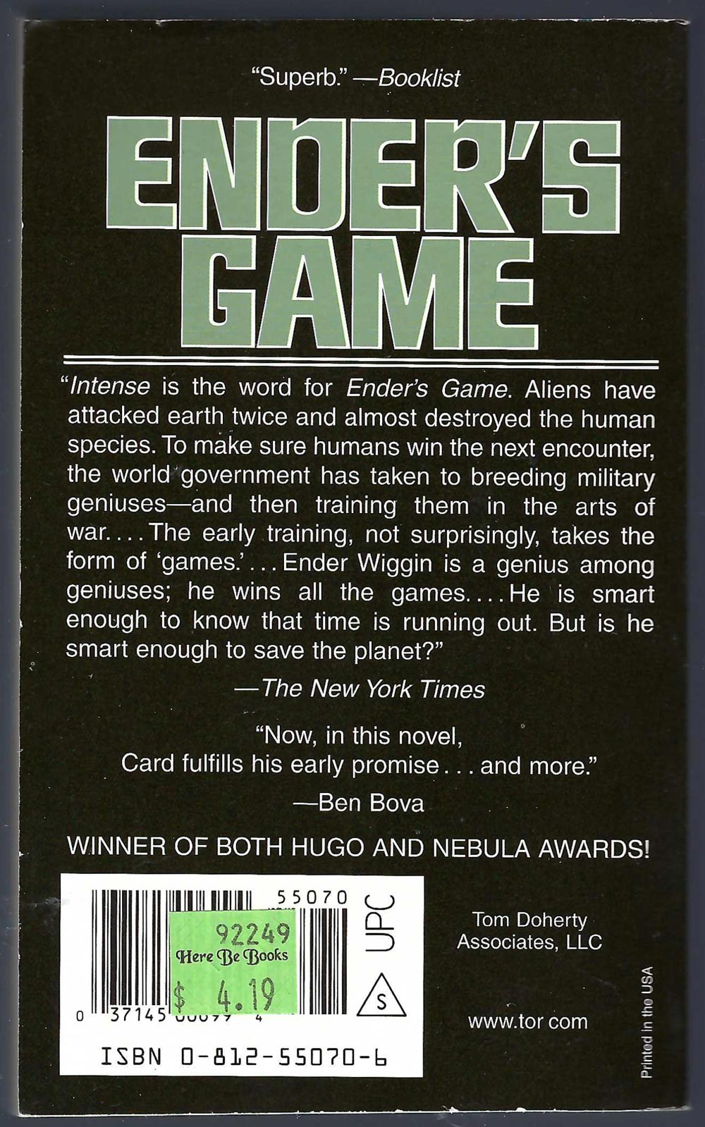 Ender's Game by Orson Scott Card back cover