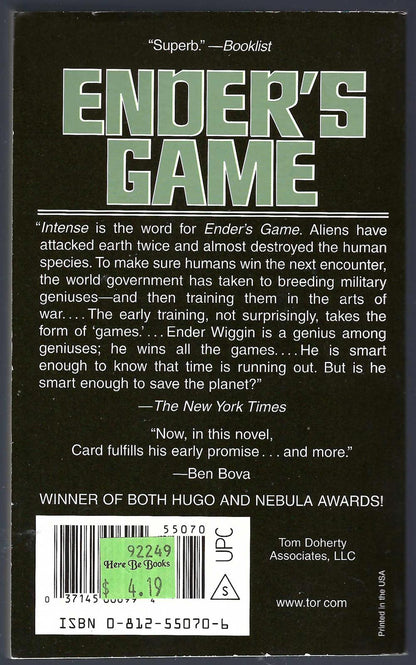 Ender's Game by Orson Scott Card back cover